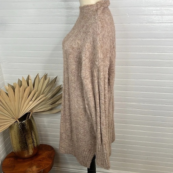 Topshop Women's XS Beige Oversized Funnel Neck Wide Rib Mini Dress Long Sleeve - Picture 5 of 11